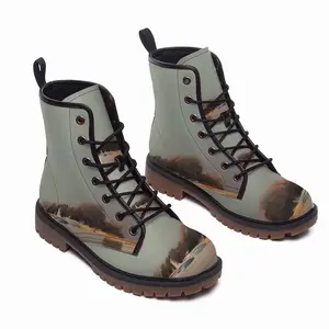 Men Green Lagoon With One Boat Leather Work Boots