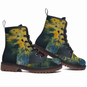 Men Blue And Yellow Bouquet Of Flowers Leather Work Boots