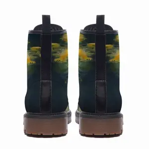 Men Blue And Yellow Bouquet Of Flowers Leather Work Boots