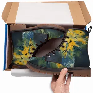 Men Blue And Yellow Bouquet Of Flowers Leather Work Boots