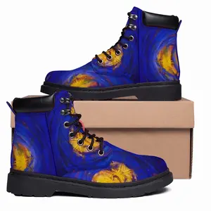 Men Centrifugal Blue Circles Attached Yellow Mid Top Boots