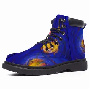 Men Centrifugal Blue Circles Attached Yellow Mid Top Boots