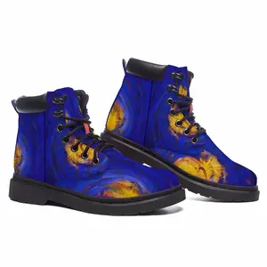 Men Centrifugal Blue Circles Attached Yellow Mid Top Boots