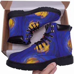 Men Centrifugal Blue Circles Attached Yellow Mid Top Boots