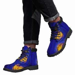 Men Centrifugal Blue Circles Attached Yellow Mid Top Boots