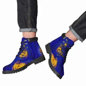 Men Centrifugal Blue Circles Attached Yellow Mid Top Boots