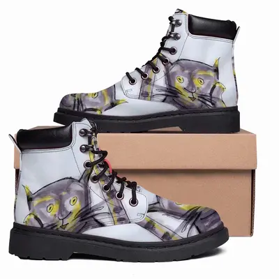 Men Cat Or Cat At Night Mid Top Boots