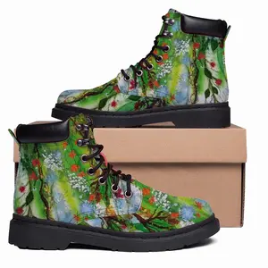 Men Flowers Along The Road Mid Top Boots