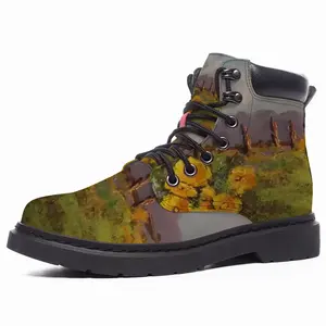 Men Yellow Fence Flowers Mid Top Boots