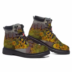 Men Yellow Fence Flowers Mid Top Boots