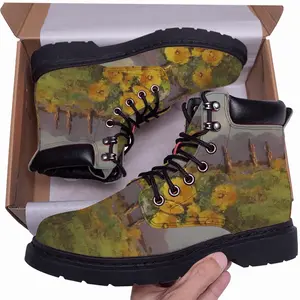 Men Yellow Fence Flowers Mid Top Boots