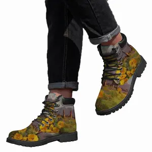 Men Yellow Fence Flowers Mid Top Boots