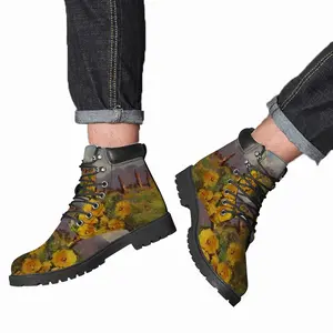 Men Yellow Fence Flowers Mid Top Boots