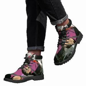 Men Black Rose Mid Top Boots