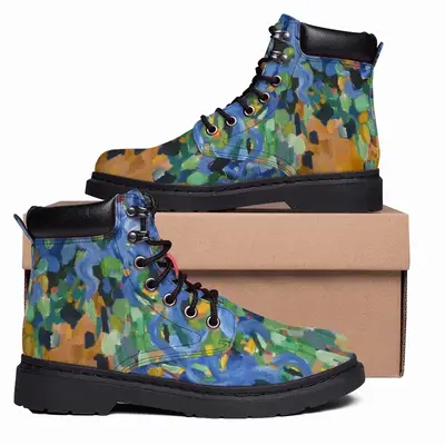 Men Blue Irises Mid Top Boots