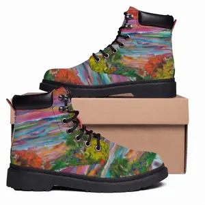 Men Red Landscapes Mid Top Boots