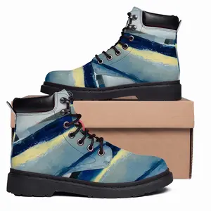 Men Blue Abstract Mid Top Boots