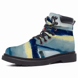 Men Blue Abstract Mid Top Boots