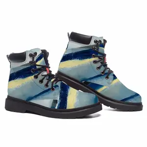 Men Blue Abstract Mid Top Boots