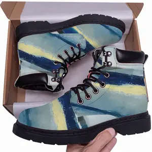 Men Blue Abstract Mid Top Boots