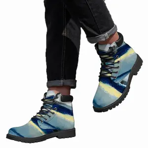 Men Blue Abstract Mid Top Boots