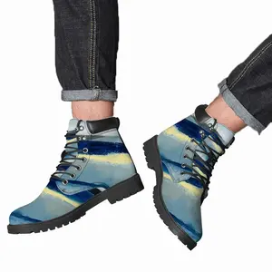 Men Blue Abstract Mid Top Boots