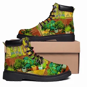 Men Backyard Garden With Yellow House Mid Top Boots