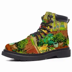 Men Backyard Garden With Yellow House Mid Top Boots