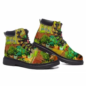 Men Backyard Garden With Yellow House Mid Top Boots