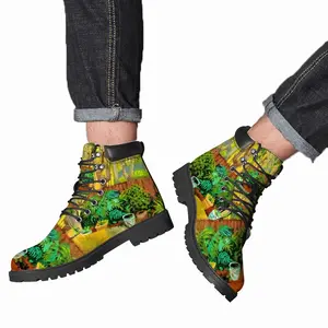 Men Backyard Garden With Yellow House Mid Top Boots