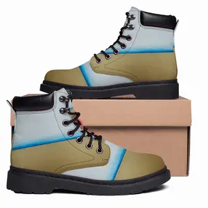 Men Blue Line With Gold Mid Top Boots