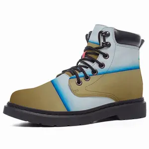 Men Blue Line With Gold Mid Top Boots