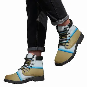 Men Blue Line With Gold Mid Top Boots