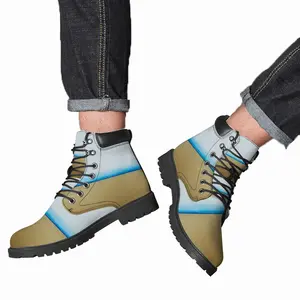 Men Blue Line With Gold Mid Top Boots