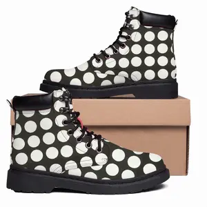 Men White Circles On Black Mid Top Boots