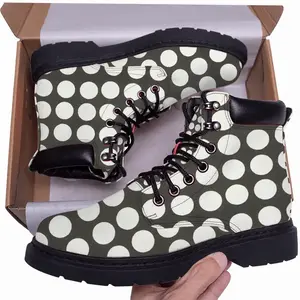 Men White Circles On Black Mid Top Boots