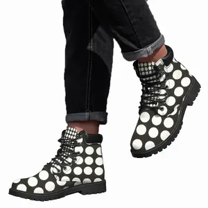 Men White Circles On Black Mid Top Boots