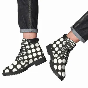 Men White Circles On Black Mid Top Boots