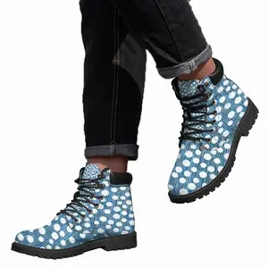 Men White On Blue Mid Top Boots