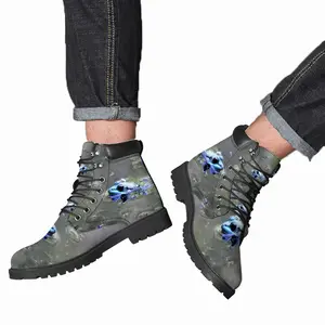 Men Green Frog In Bubbles Mid Top Boots