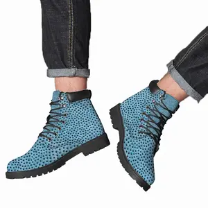 Men Holes Blue Mid Top Boots