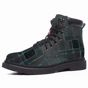 Men Black Green Mid Top Boots