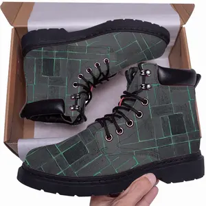 Men Black Green Mid Top Boots