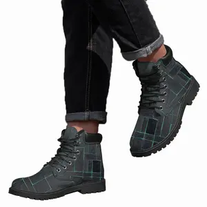 Men Black Green Mid Top Boots