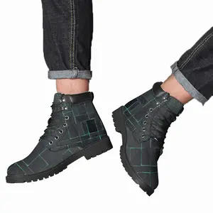 Men Black Green Mid Top Boots