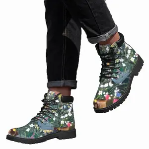 Men Flowers Mid Top Boots