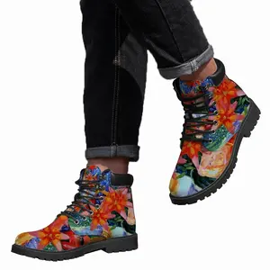 Men Summer Flowers Lilies Mid Top Boots