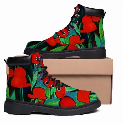 Men Red Tulips Mid Top Boots