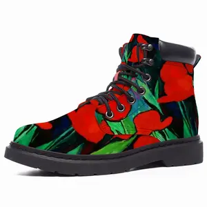 Men Red Tulips Mid Top Boots