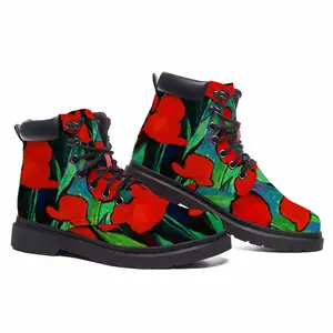 Men Red Tulips Mid Top Boots